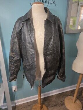 Vintage Distressed Black Leather Bomber Jacket (AS IS)